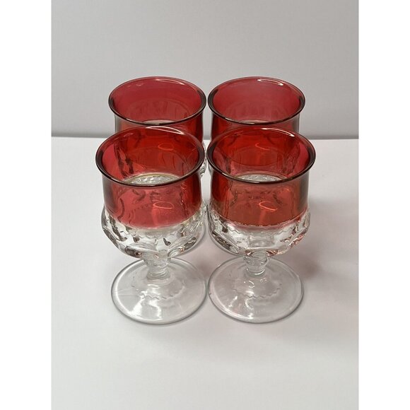 Set Of 4 Vintage Kings Crown Ruby Red Flash Thumbprint Water/Wine Goblets 4.25” - Picture 8 of 8